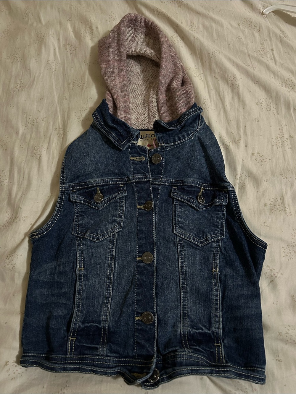 Wallflower Dark Blue Denim Vest with Pink Knit Hood